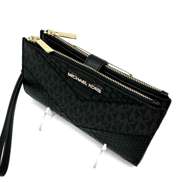 Michael Kors Large Double Zip Wallet Wristlet Black Multi - Picture 6 of 9